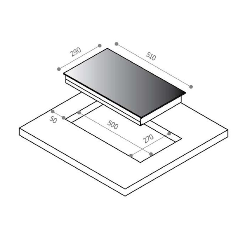 Kích thước bếp từ đôi FC32B lắp âm