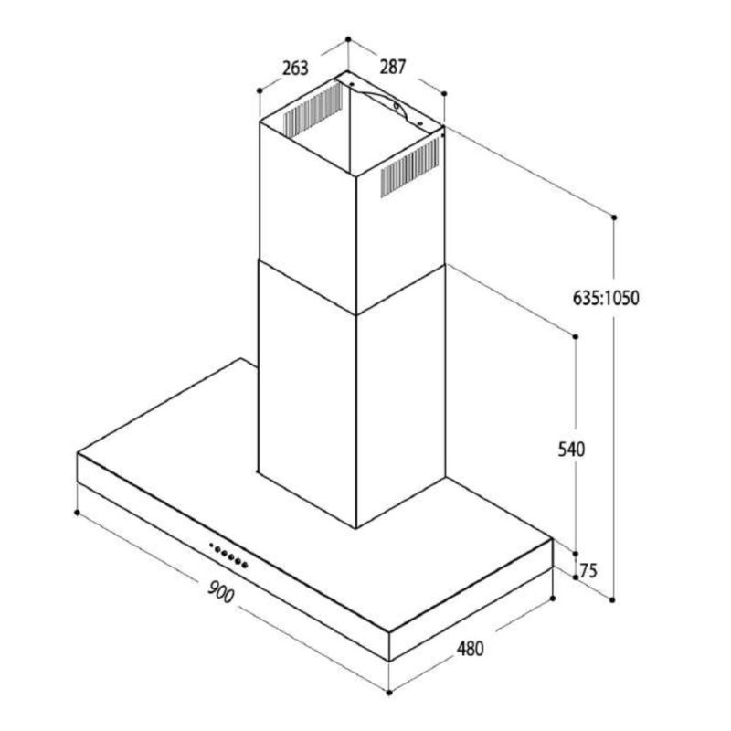 Kích thước máy hút mùi áp tường Upscale P7 WALL MOUNT