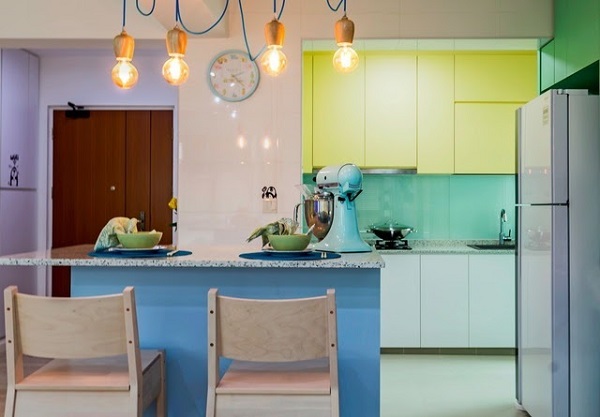 Phòng bếp độc đáo cùng tone màu pastel nhẹ nhàng