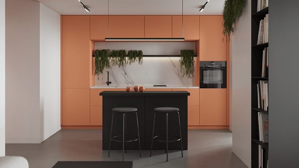 Thiết kế nhà bếp tone màu cam sáng tạo độc đáo