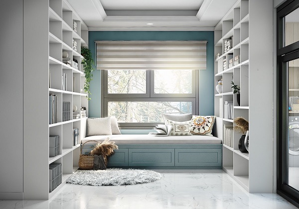 Phòng đọc sách dịu nhẹ với màu xanh lam mát mẻ