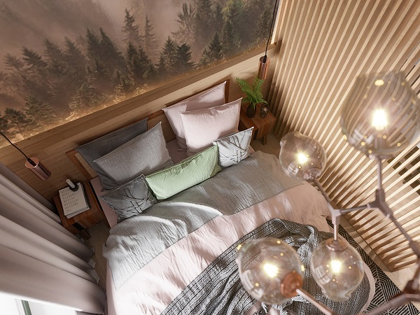 Đầu giường độc đáo với bức tranh treo tường
