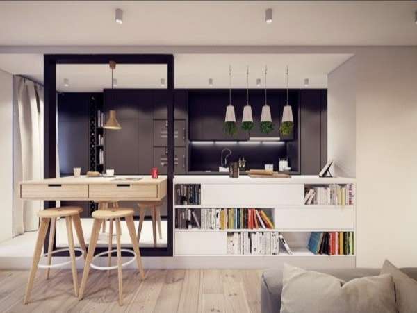 Mấu tủ bếp gỗ mix đen trắng nấu