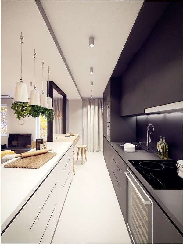Mấu tủ bếp gỗ mix đen trắng nấu