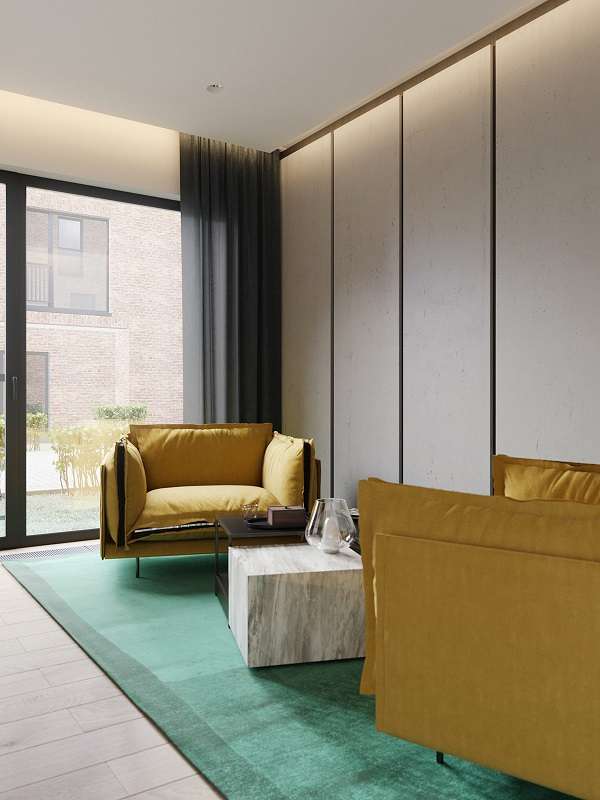 Những chiếc ghế bành màu vàng giúp cho căn phòng thú vị và vui nhộn