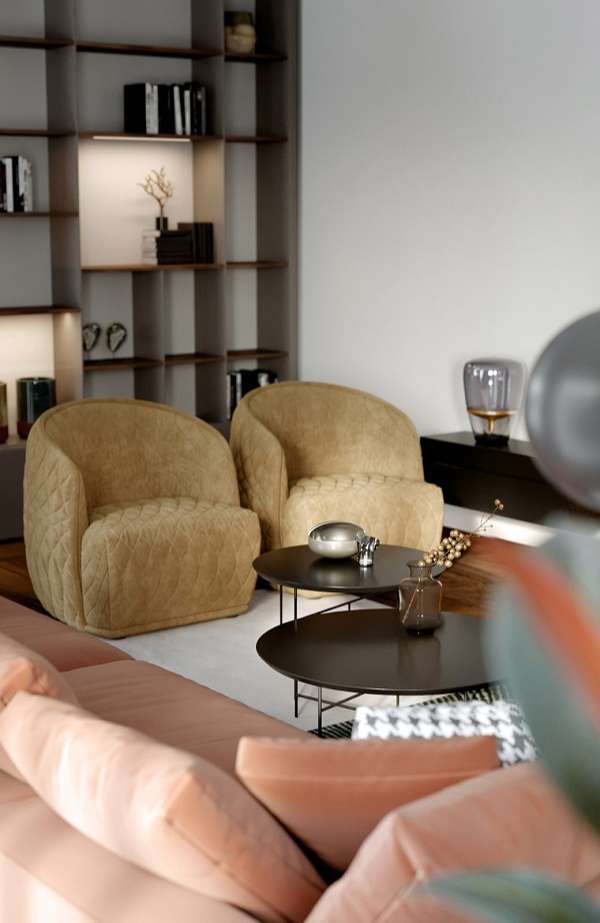 Ghế salon màu vàng mang đến sắc màu ấm áp cho căn phòng.