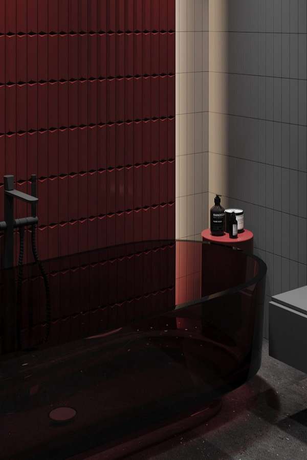 Bồn tắm bằng kính đỏ tạo hiệu ứng độc đáo