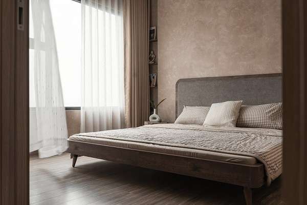Phòng ngủ tối giản với hình khối sắc nét