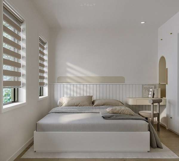 Phòng ngủ trắng đơn giản, sáng sủa