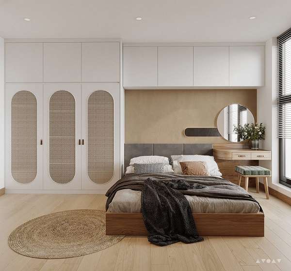 Phòng ngủ chính thiết kế đơn giản, ấm áp
