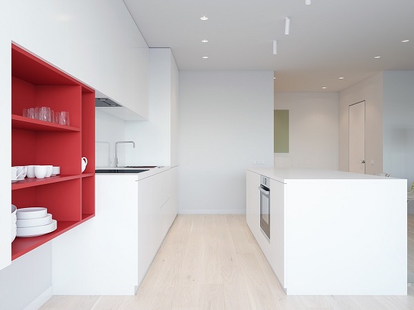 Tủ bếp màu trắng thiết kế đơn giản