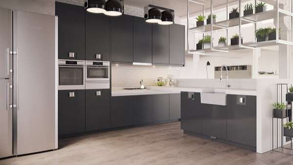 Tủ bếp màu đen trắng thiết kế hiện đại