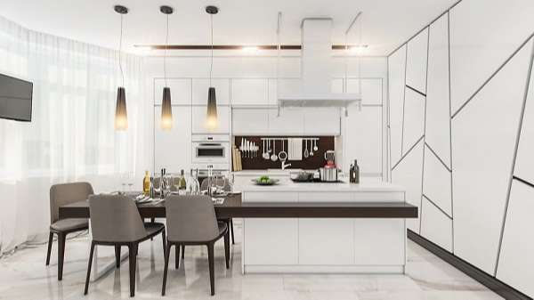 Thiết kế căn bếp với các họa tiết học màu trắng viền đen độc đáo
