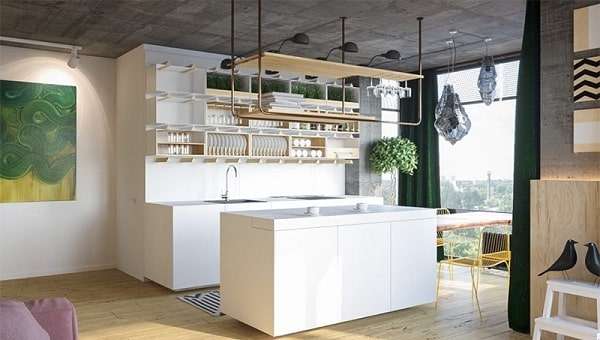 Mẫu thiết kế tủ bếp cho căn biệt thự với không gian bếp mở rộng rãi, đón nhiều ánh sáng tự nhiên.