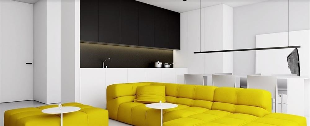 Hình ảnh của 3 căn hộ đẹp với nội thất đen, trắng, vàng