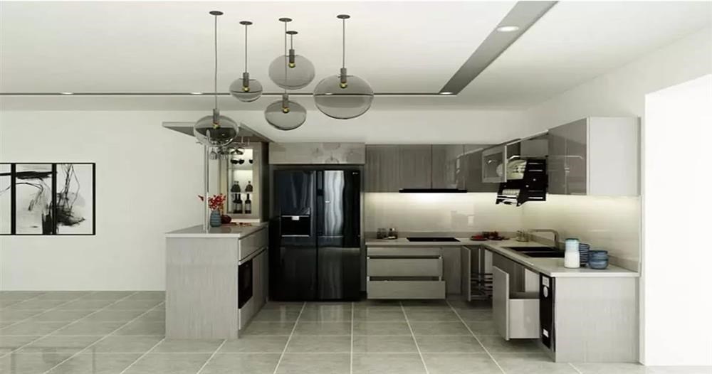 tủ bếp chữ U chất liệu gỗ MDF phủ Acrylic