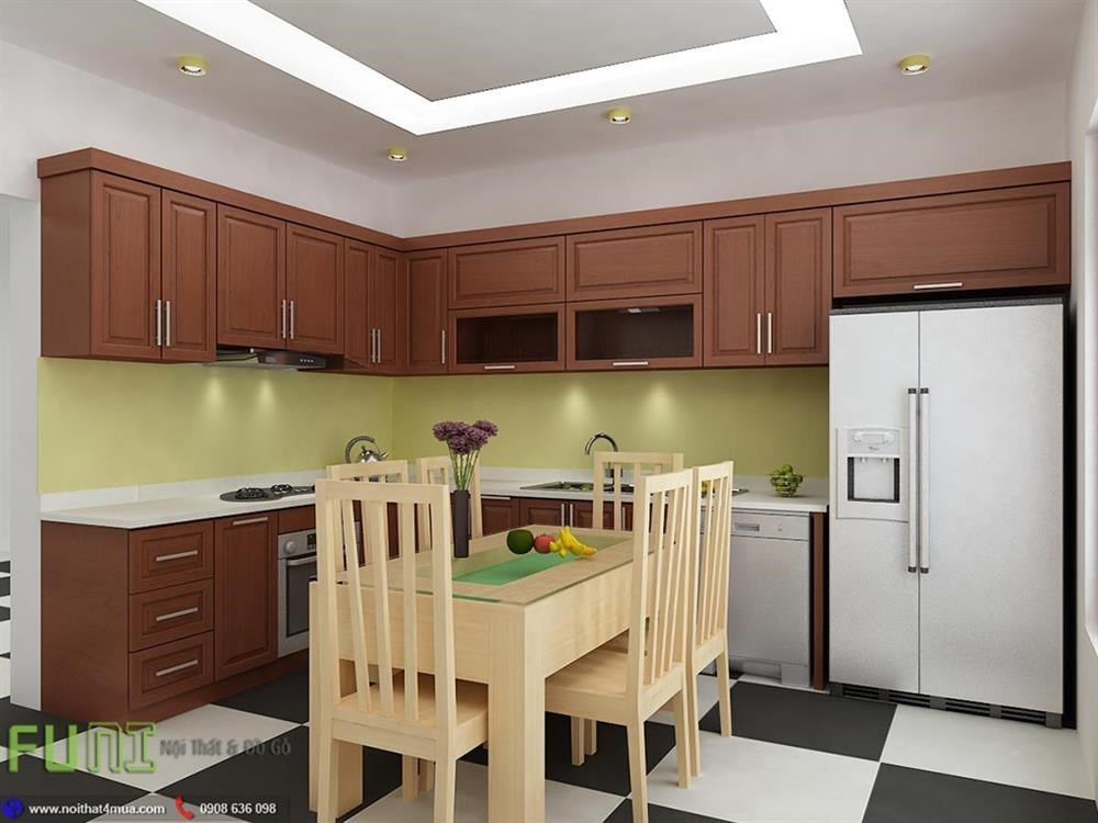 tủ bếp gỗ công nghiệp MDF màu nâu đậm