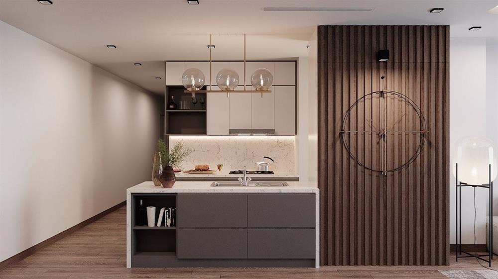 tủ bếp gỗ công nghiệp MDF phủ Laminate màu xám