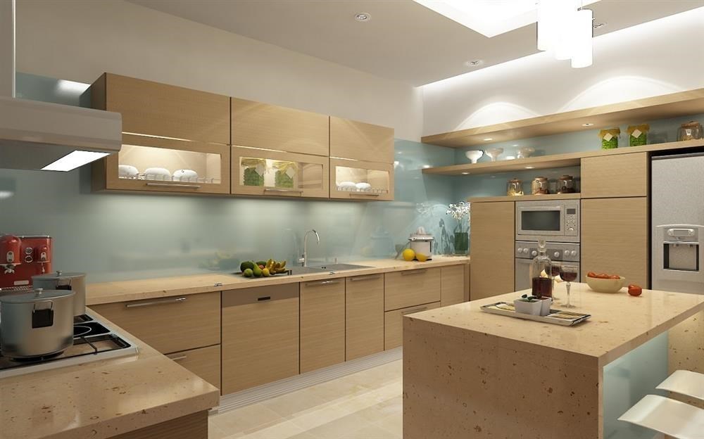 Ảnh tủ bếp Laminate chữ G màu vân gỗ sang trọng