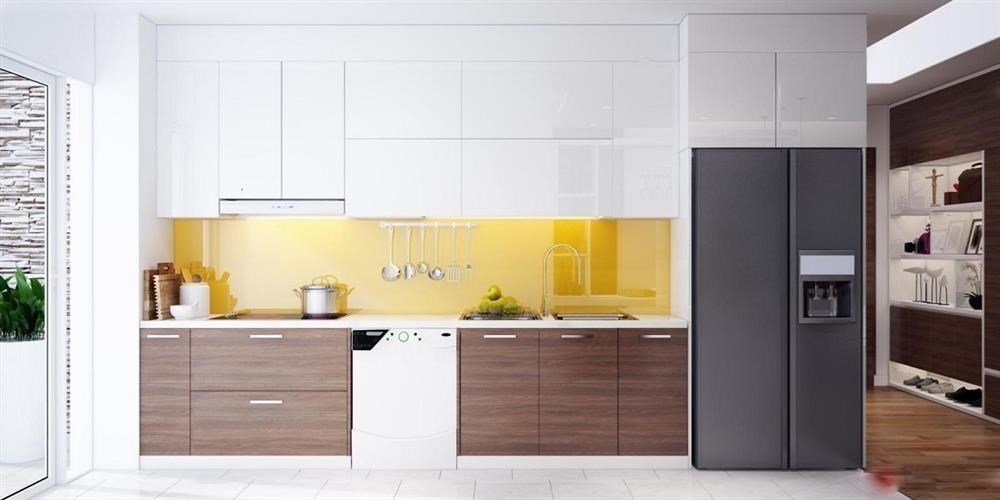 tủ bếp chữ I chất liệu gỗ MDF phủ Melamine tinh tế