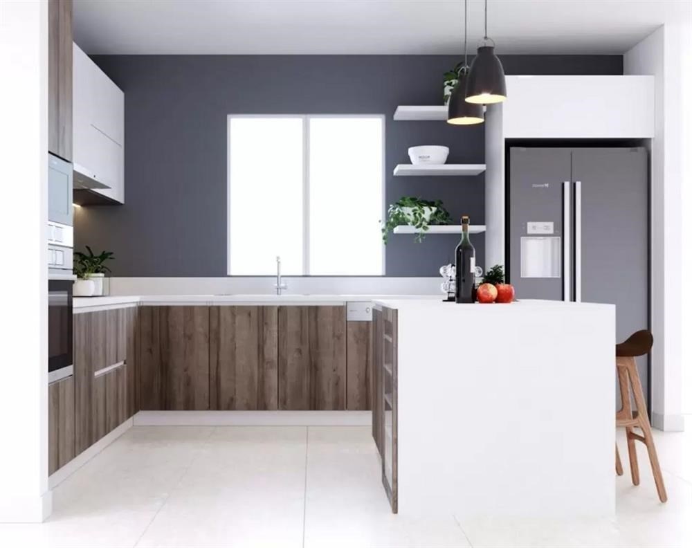 tủ bếp chữ L chất liệu gỗ MDF phủ Melamine đẹp