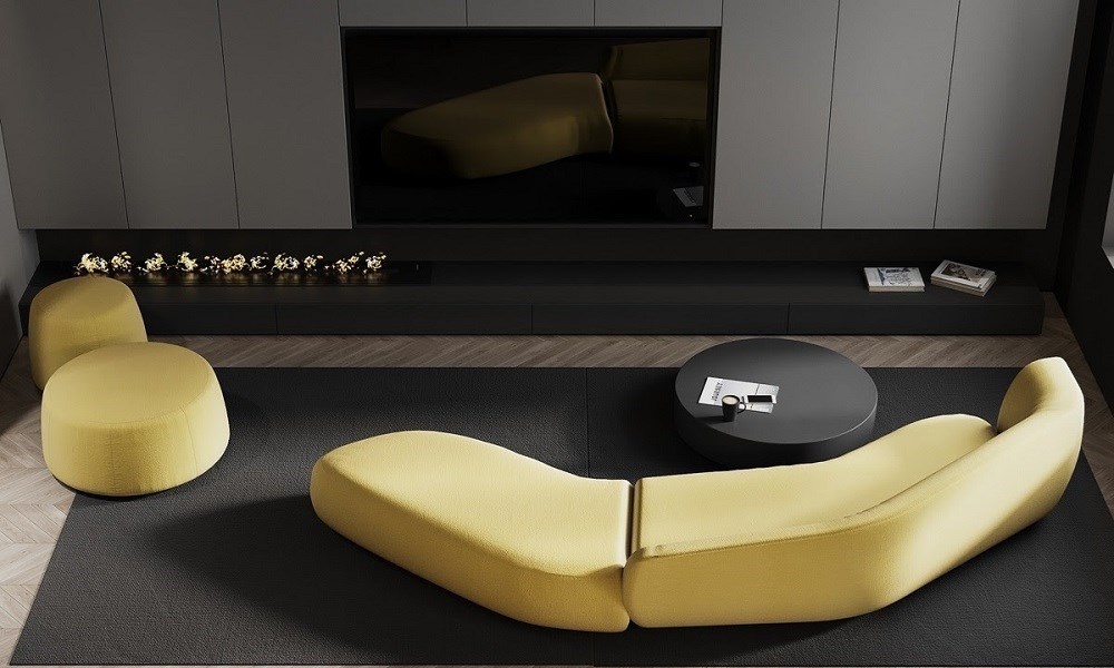 Chiếc bàn cafe tròn thấp màu đen đơn giản, thanh thoát