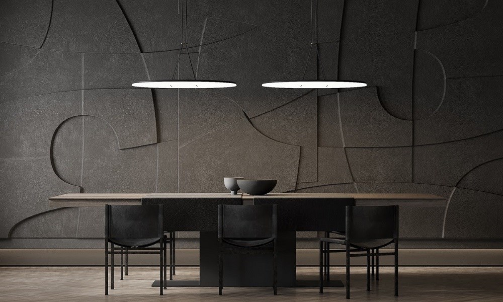 Phía trên bàn ăn là 2 chiếc đèn trần lắp đặt cân đối