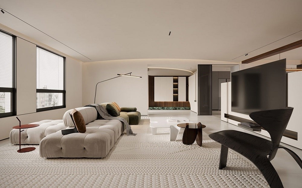 Êm dịu với nội thất trắng cùng điểm nhấn màu đất