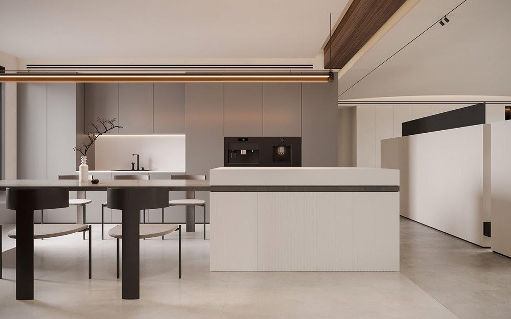 Khu vực ăn uống rộng rãi với đảo ăn lớn