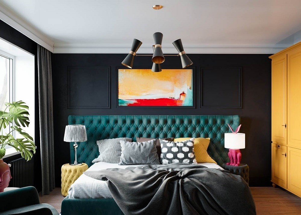 Đầu giường màu xanh lá cây, thiết kế sang trọng