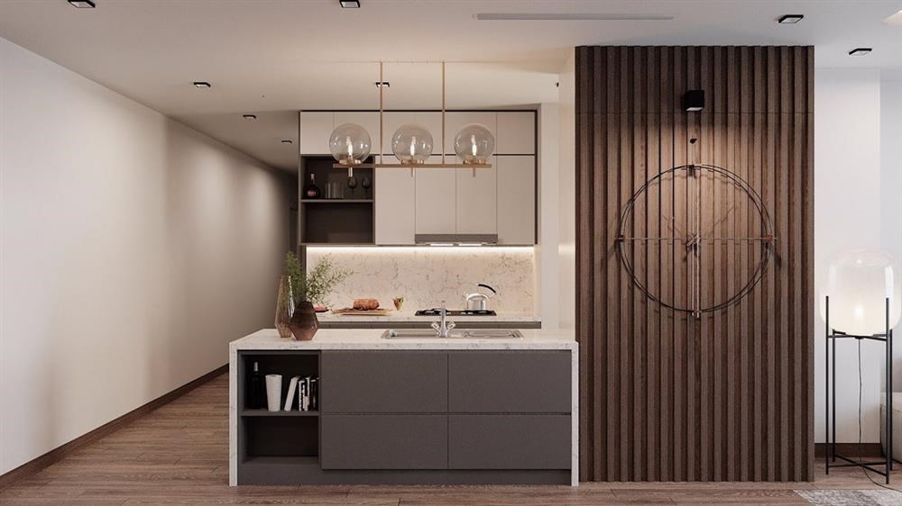 tủ bếp chữ I gỗ MDF phủ laminate thiết kế trang nhã