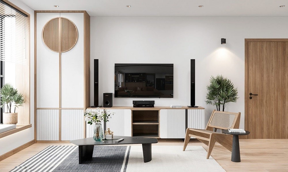 thiết kế kẻ sọc thinh tế, đường viền gỗ nâu