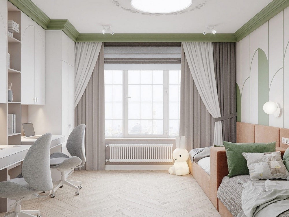 Phòng trẻ em nhẹ nhàng, đáng yêu với bảng màu lặng