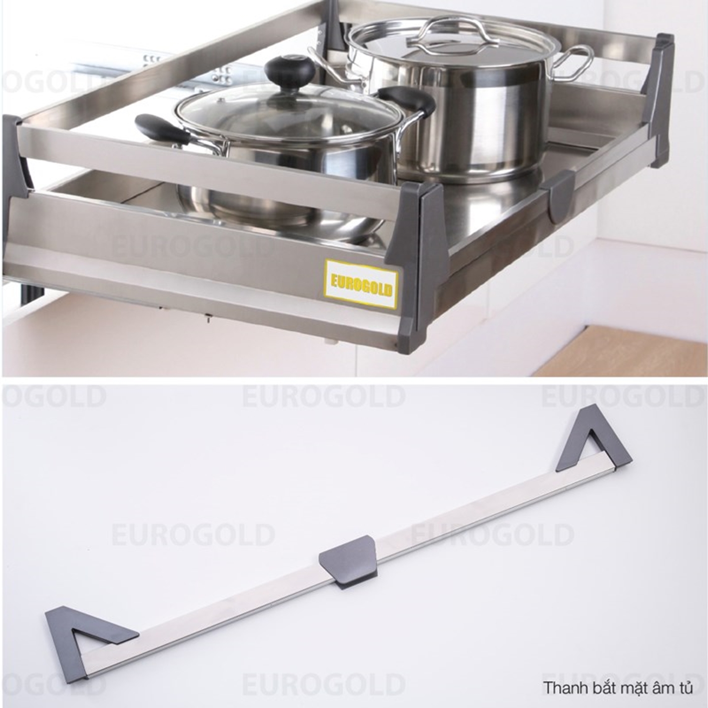 Giá xoong nồi, bát đĩa tủ dướ inox, 2 lớp đáy Eurogold EU131.600