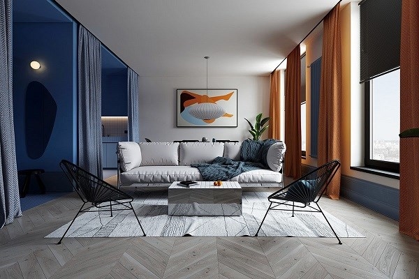 Hình ảnh nhóm sản phẩm Nội thất chung cư đẹp mắt với gam màu cam, xanh dương