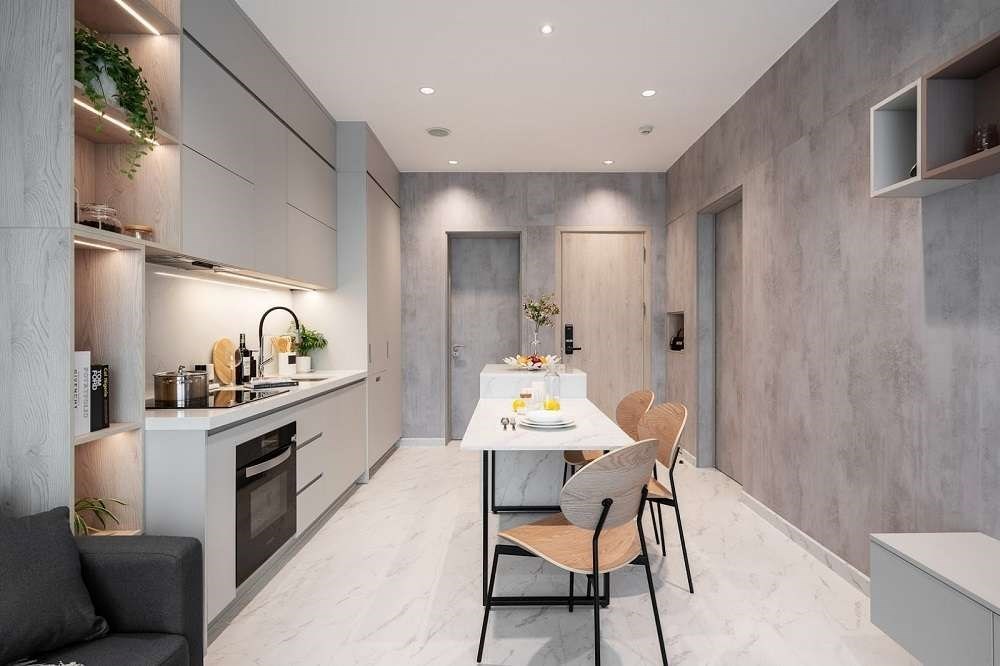 Mẫu tủ bếp gỗ công nghiệp phủ Melamine