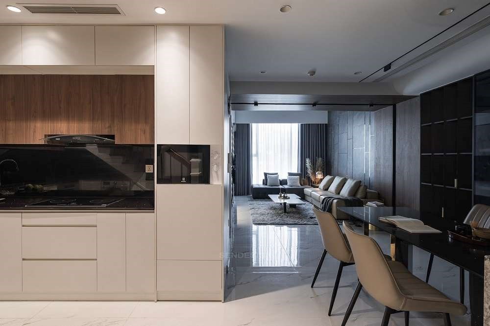 Khu vực bếp sử dụng tông màu trắng nhẹ nhàng, tinh khiết