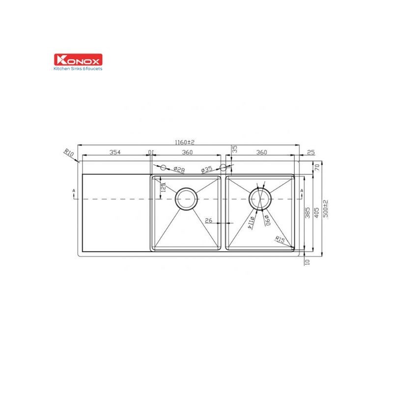 Thiết kế của Chậu rửa bát Workstation - Topmount Sink KN11650TD - Bàn trái