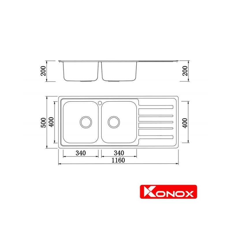 Thiết kế của Chậu rửa bát Konox European Artusi KS11650 1D - Bàn phải
