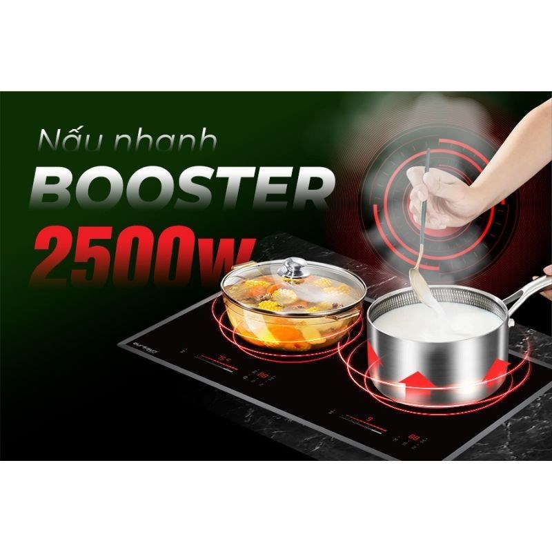 tính năng booster gia nhiệt nhanh của bếp từ kết hợp hồng ngoại 2 vùng nấu Eurosun EU-TE259Pro